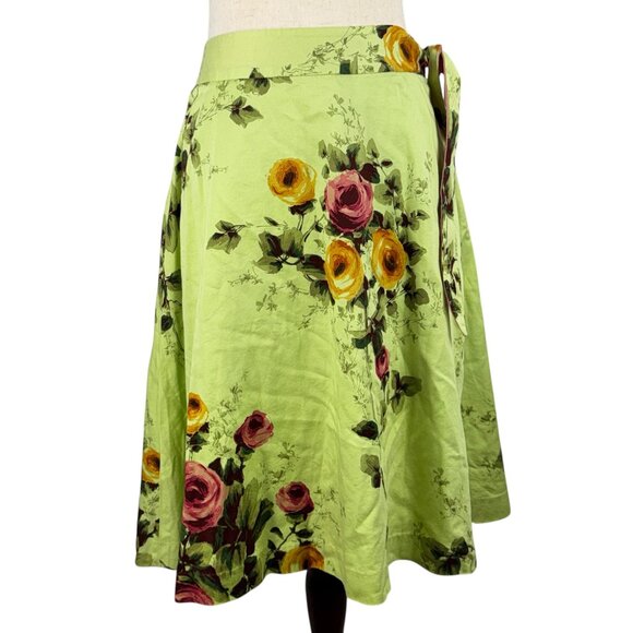 Odille Dresses & Skirts - Anthropologie Odille Green & Pink & Yellow Floral A-Line Cotton Skirt Size 4